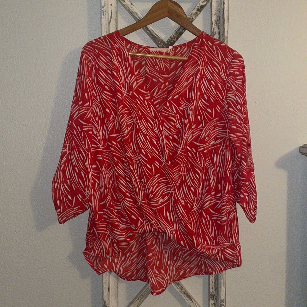 Orange red, white blouse, medium